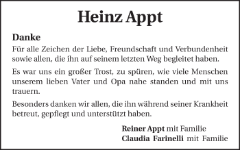 Traueranzeige von Heinz Appt von Amtsblatt_Oko