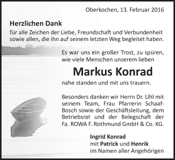 Traueranzeige von Markus Konrad von Schwäbische Post