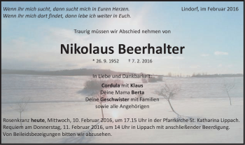 Traueranzeige von Nikolaus Beerhalter von Schwäbische Post
