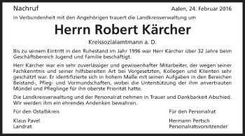 Traueranzeige von Robert Kärcher von Schwäbische Post