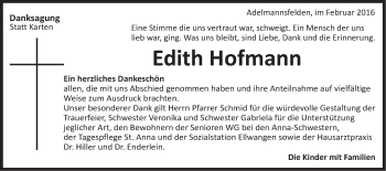 Traueranzeige von Edith Hofmann von Schwäbische Post