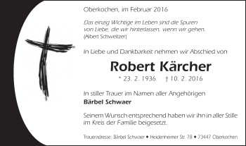 Traueranzeige von Robert Kärcher von Schwäbische Post
