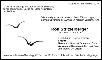 Traueranzeige von Rolf Stritzelberger von Gmünder Tagespost