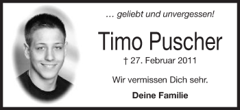 Traueranzeige von Timo Puscher von Schwäbische Post