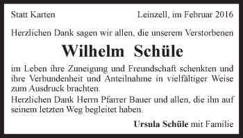 Traueranzeige von Wilhelm Schüle von Gmünder Tagespost