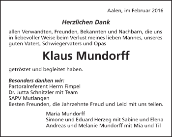 Traueranzeige von Klaus Mundorff von Schwäbische Post