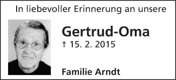 Traueranzeige von Gertrud Arndt von Schwäbische Post