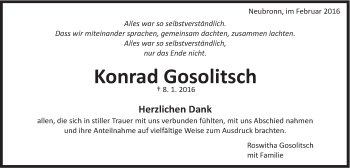 Traueranzeige von Konrad Gosolitsch von Schwäbische Post