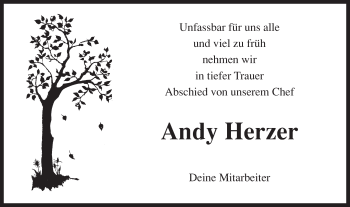 Traueranzeige von Andy Herzer von Gmünder Tagespost