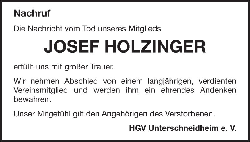  Traueranzeige für Josef Holzinger vom 27.02.2016 aus Schwäbische Post