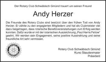 Traueranzeige von Andy Herzer von Gmünder Tagespost