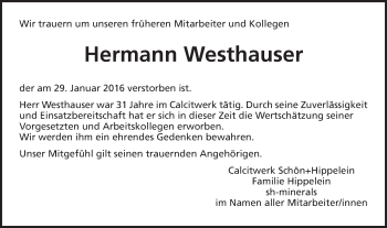 Traueranzeige von Hermann Westhauser von Schwäbische Post