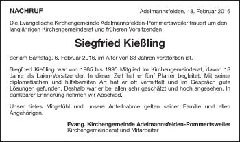 Traueranzeige von Siegfried Kießling von Kocher-Lein-Bote