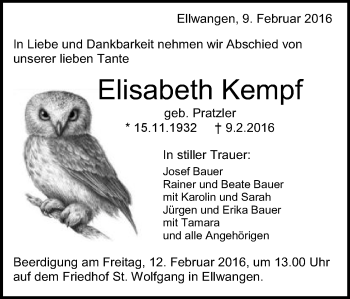 Traueranzeige von Elisabeth Kempf von Schwäbische Post