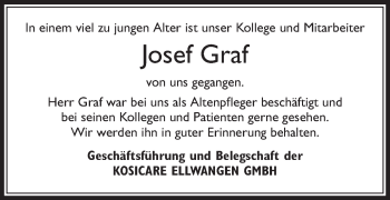 Traueranzeige von Josef Graf von Schwäbische Post