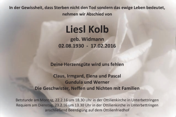 Traueranzeige von Liesl Kolb von Gmünder Tagespost