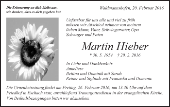 Traueranzeige von Martin Hieber von Gmünder Tagespost