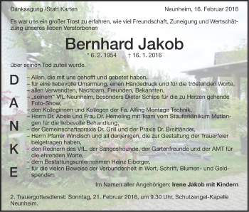 Traueranzeige von Bernhard Jakob von Schwäbische Post