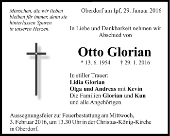 Traueranzeige von Otto Glorian von Schwäbische Post