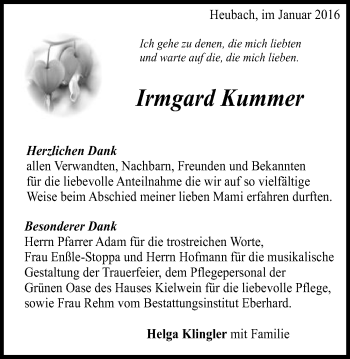 Traueranzeige von Irmgard Kummer von Gmünder Tagespost