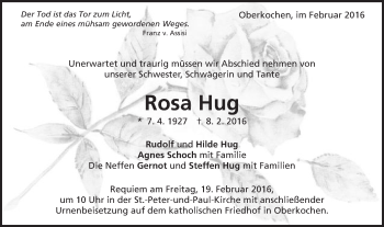 Traueranzeige von Rosa Hug von Schwäbische Post