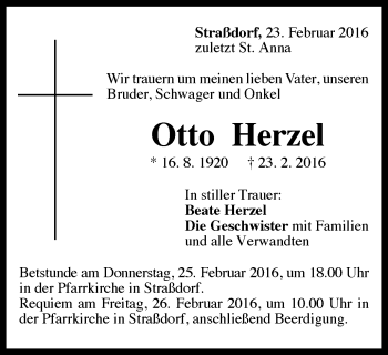 Traueranzeige von Otto Herzel von Gmünder Tagespost