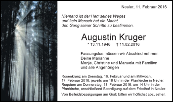 Traueranzeige von Augustin Kruger von Schwäbische Post