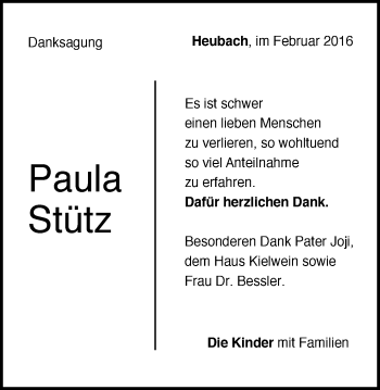 Traueranzeige von Paula Stütz von Gmünder Tagespost