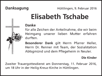 Traueranzeige von Elisabeth Tschabe von Schwäbische Post