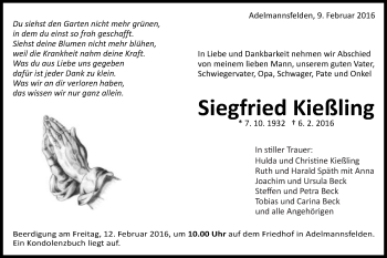 Traueranzeige von Siegfried Kießling von OstalbTrauer