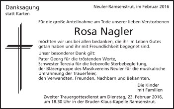 Traueranzeige von Rosa Nagler von Schwäbische Post