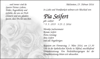 Traueranzeige von Pia Seifert von Gmünder Tagespost