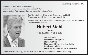 Traueranzeige von Hubert Stahl von Schwäbische Post