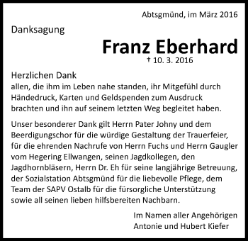 Traueranzeige von Franz Eberhard von Schwäbische Post