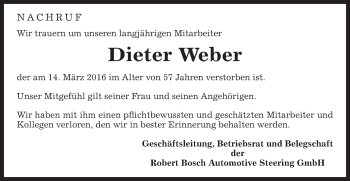 Traueranzeige von Dieter Weber von Gmünder Tagespost