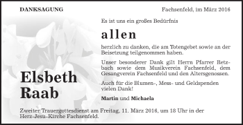 Traueranzeige von Elsbeth Raab von Schwäbische Post