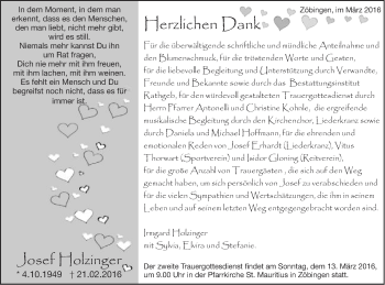 Traueranzeige von Josef Holzinger von Schwäbische Post