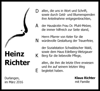 Traueranzeige von Heinz Richter von Gmünder Tagespost