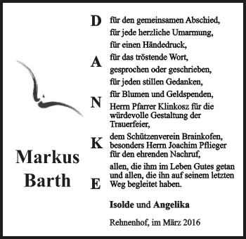Traueranzeige von Markus Barth von Gmünder Tagespost
