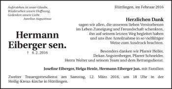 Traueranzeige von Hermann Eiberger von Schwäbische Post