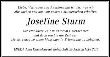 Traueranzeige von Josefine Sturm von Gmünder Tagespost