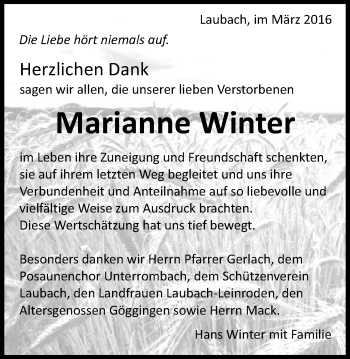 Traueranzeige von Marianne Winter von Schwäbische Post