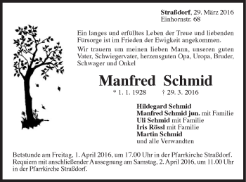 Traueranzeige von Manfred Schmid von Gmünder Tagespost