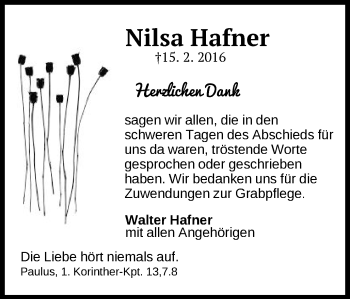 Traueranzeige von Nilsa Hafner von Schwäbische Post