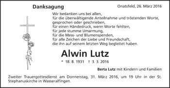 Traueranzeige von Alwin Lutz von Schwäbische Post