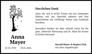 Traueranzeige von Anna Mayer von Schwäbische Post