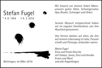 Traueranzeige von Stefan Fugel von Gmünder Tagespost