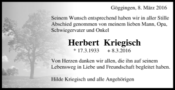 Traueranzeige von Herbert Kriegisch