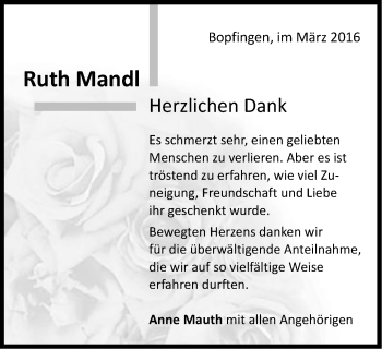 Traueranzeige von Ruth Marie Mandl von Schwäbische Post