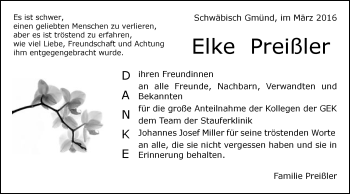 Traueranzeige von Elke Preißler von Gmünder Tagespost